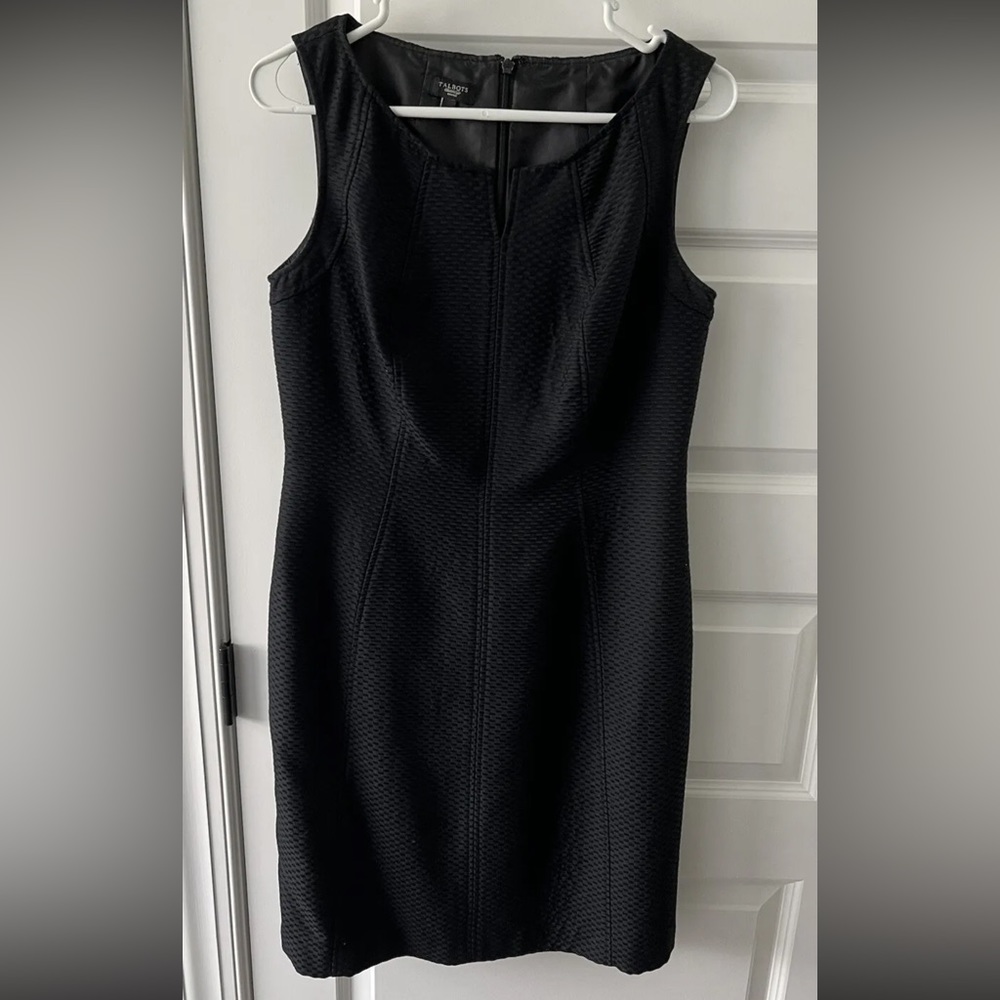 Talbots Womens Black Textured Sheath DRESS SIZE 8P Cotton Silk LINED EUC